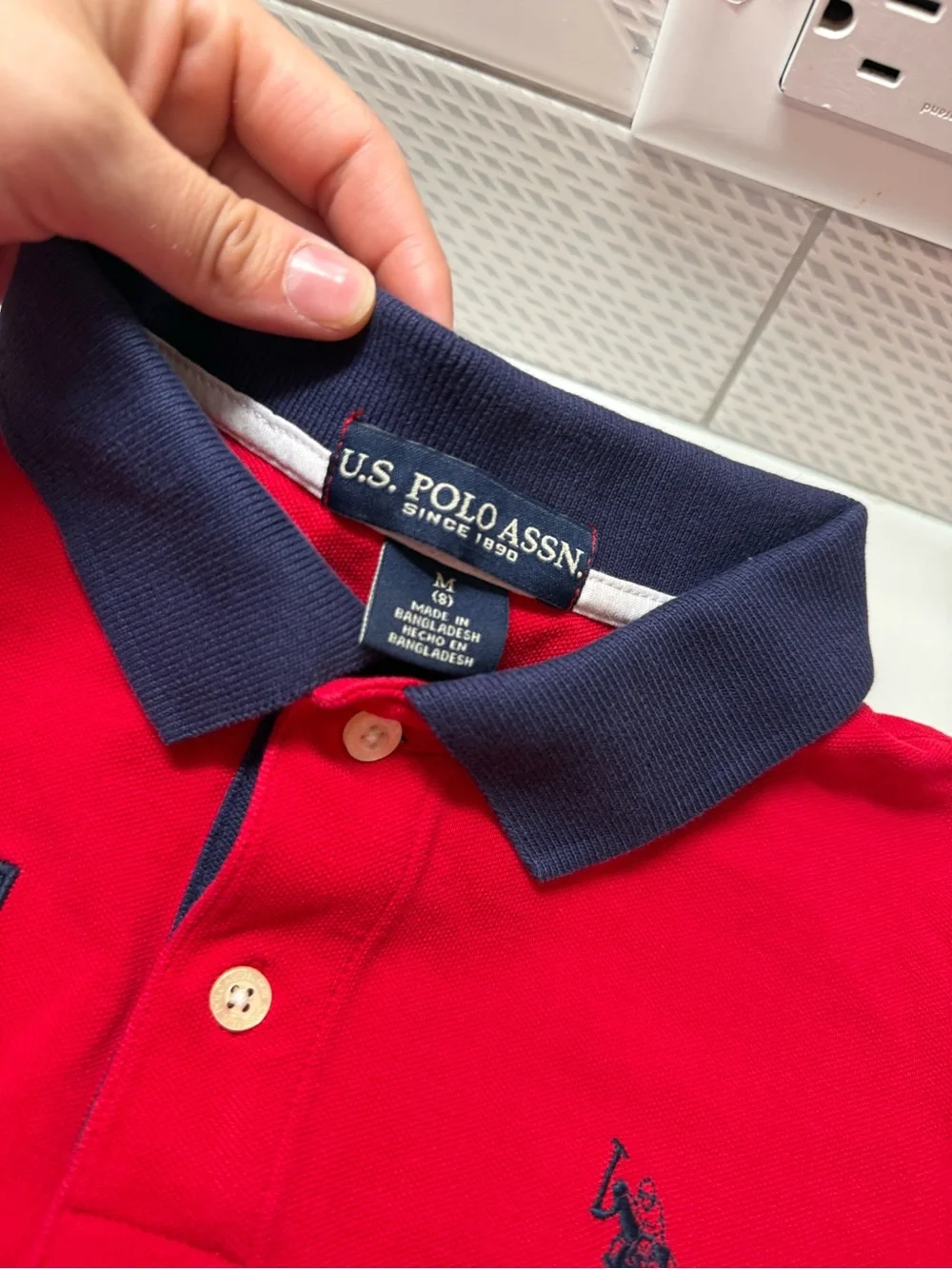U.S. Polo Assn. Red Polo with Navy Collar and Navy Logo